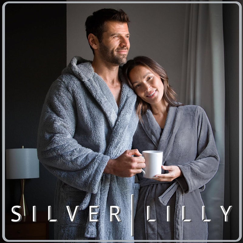 Silver Lilly Premium Womens Robe with Shawl Collar, Plush Fleece Long Bath Robe for Women, Fluffy, Warm, Fleece Women's Bathrobe- Large-X-Large - White - Image 2